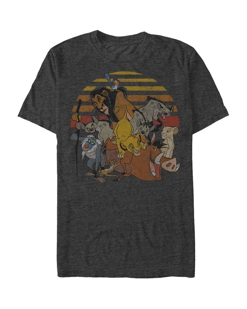 Disney Men's Lion King Group Sunset Stripe Vintage Short Sleeve T-Shirt Gray $15.05 T-Shirts