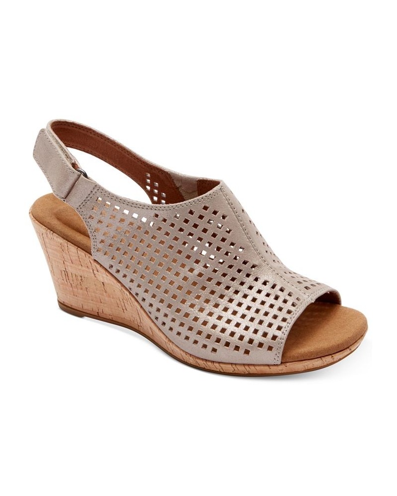 Women's Briah Perf Sling Wedge Sandals Tan/Beige $65.80 Shoes