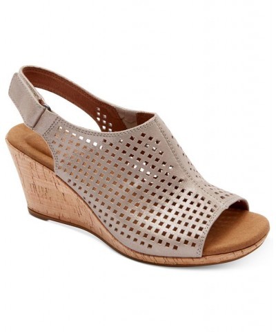 Women's Briah Perf Sling Wedge Sandals Tan/Beige $65.80 Shoes