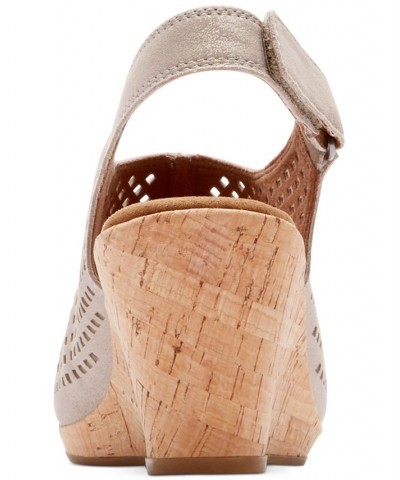 Women's Briah Perf Sling Wedge Sandals Tan/Beige $65.80 Shoes