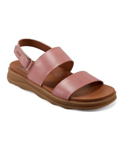 Women's Leah Round Toe Strappy Casual Flat Sandals Dusty Rose Leather $52.47 Shoes