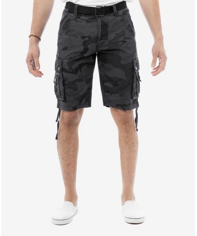 Men's Belted Multi Pocket Cargo Shorts Gray $19.95 Shorts