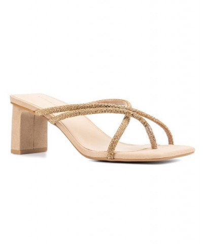 Women's Nikita Wide Width Heels Sandals Tan/Beige $33.38 Shoes