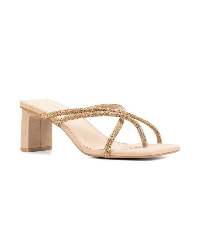 Women's Nikita Wide Width Heels Sandals Tan/Beige $33.38 Shoes