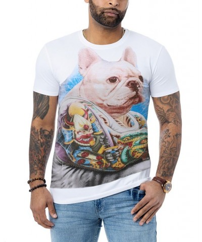 Men's Tattooed French Bulldog Rhinestone T-shirt White $25.65 T-Shirts