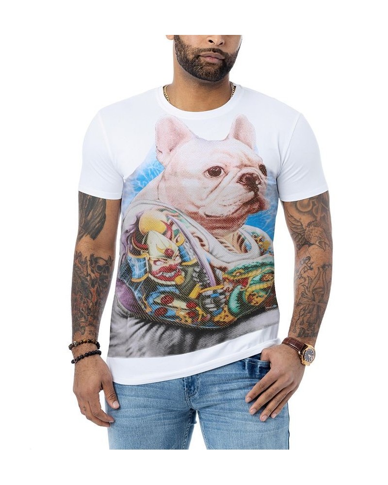 Men's Tattooed French Bulldog Rhinestone T-shirt White $25.65 T-Shirts