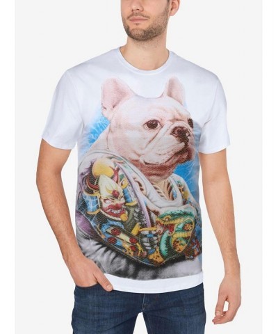 Men's Tattooed French Bulldog Rhinestone T-shirt White $25.65 T-Shirts