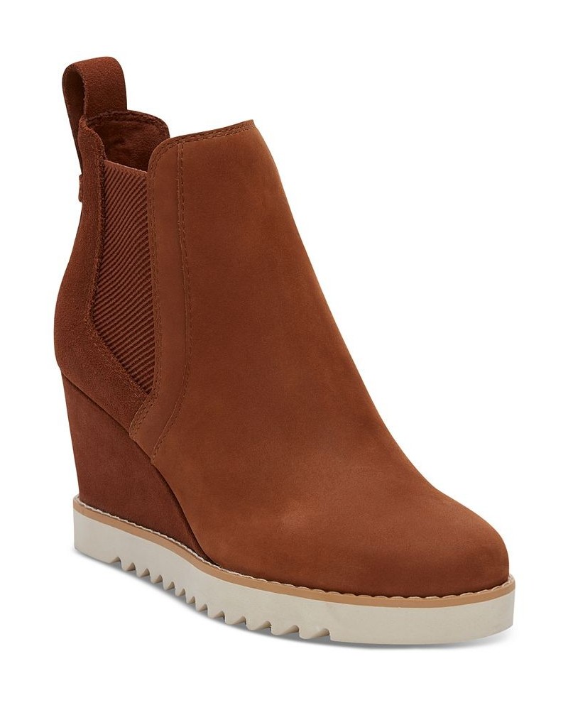 Women's Maddie Lug Wedge Booties Brown $32.96 Shoes