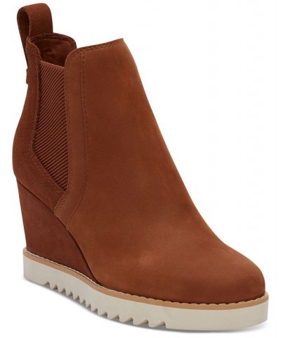 Women's Maddie Lug Wedge Booties Brown $32.96 Shoes