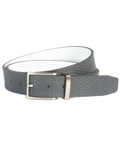 Men's Reversible Perforated Leather Belt Gray $33.80 Belts