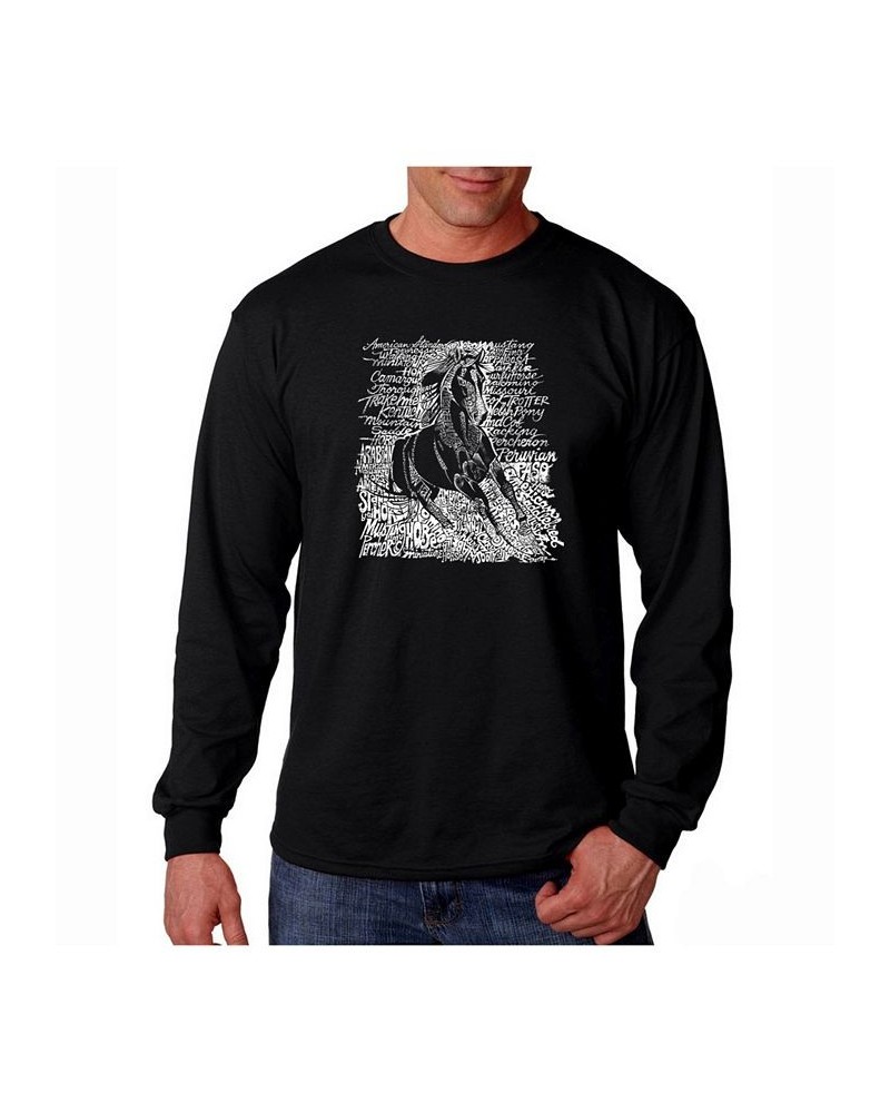 Men's Word Art Long Sleeve T-Shirt - Horse Breeds Black $21.59 T-Shirts