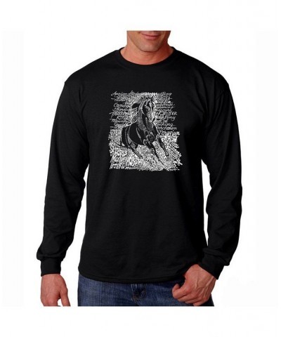 Men's Word Art Long Sleeve T-Shirt - Horse Breeds Black $21.59 T-Shirts