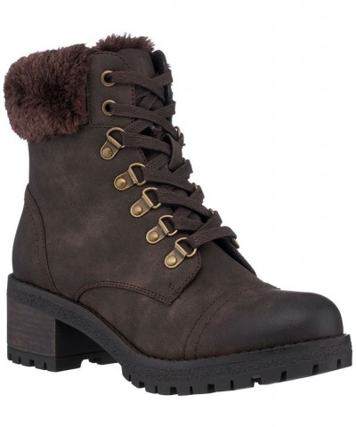 Women's Joan Lace-Up Boots Brown $54.60 Shoes