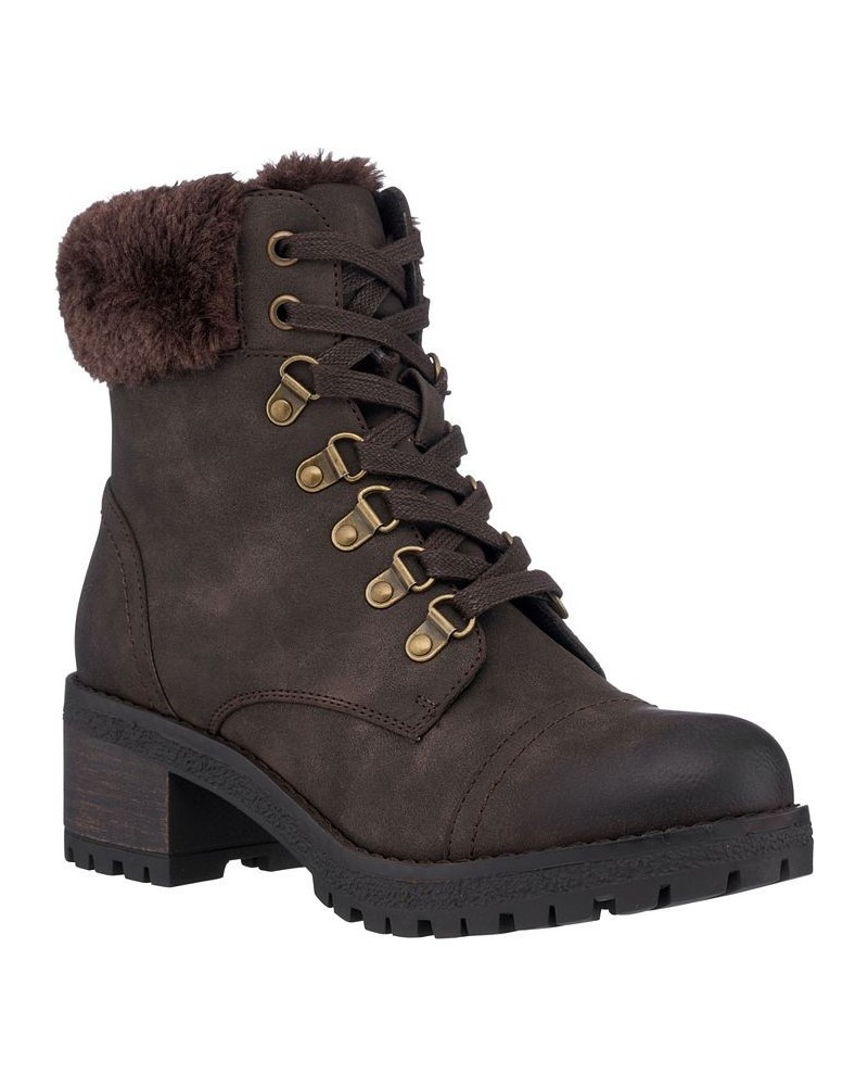 Women's Joan Lace-Up Boots Brown $54.60 Shoes