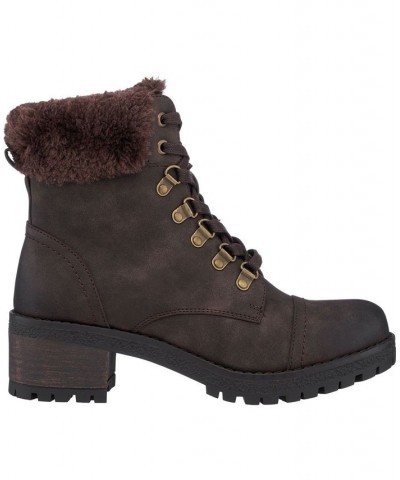 Women's Joan Lace-Up Boots Brown $54.60 Shoes