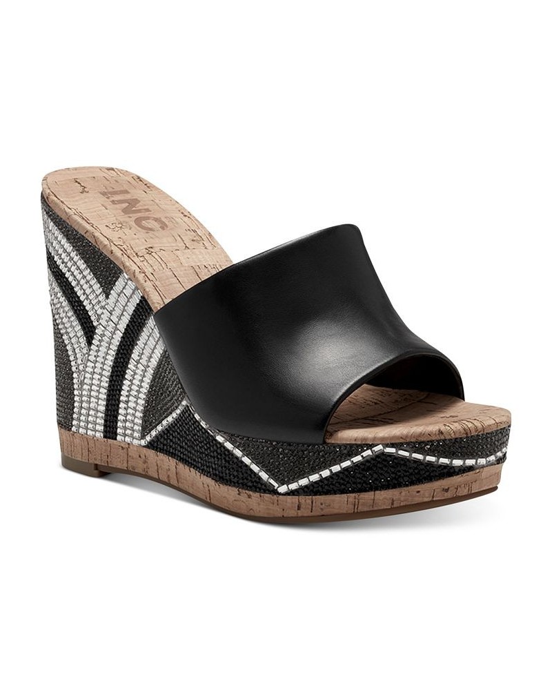 Cadie Bling Wedge Sandals Black $39.80 Shoes