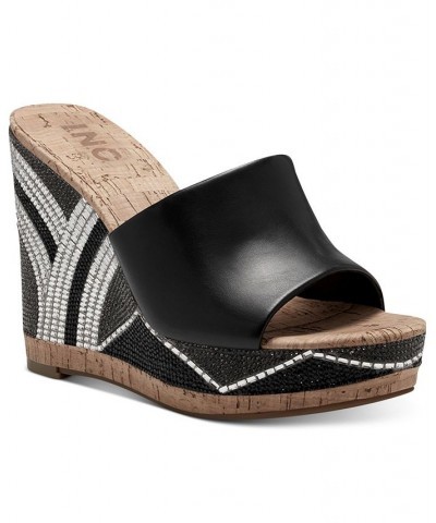 Cadie Bling Wedge Sandals Black $39.80 Shoes