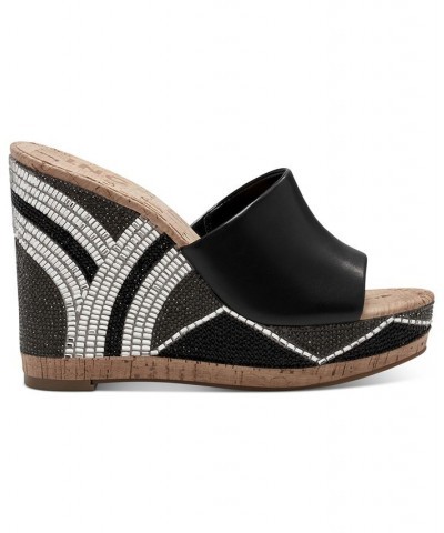 Cadie Bling Wedge Sandals Black $39.80 Shoes