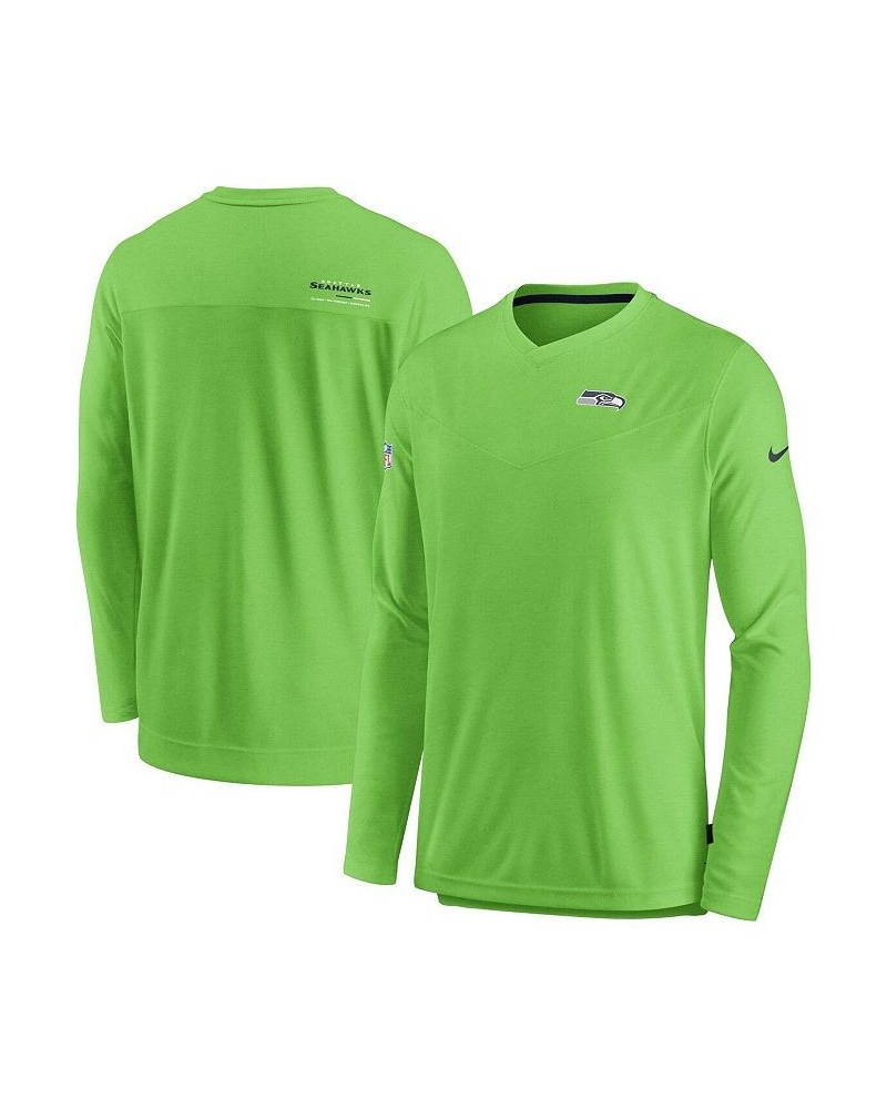 Men's Neon Green Seattle Seahawks 2022 Sideline Coach Chevron Lock Up Performance Long Sleeve T-shirt $28.59 T-Shirts