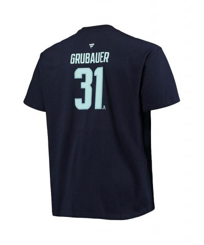 Men's Branded Philipp Grubauer Deep Sea Blue Seattle Kraken Big and Tall Name Number T-shirt $16.40 T-Shirts