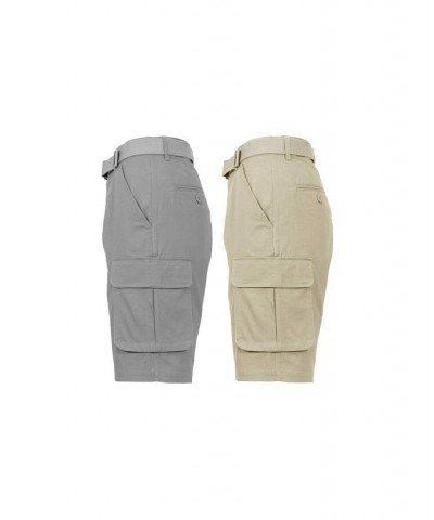 Men's Flat Front Belted Cotton Cargo Shorts, Pack of 2 Gray-Khaki $24.96 Shorts