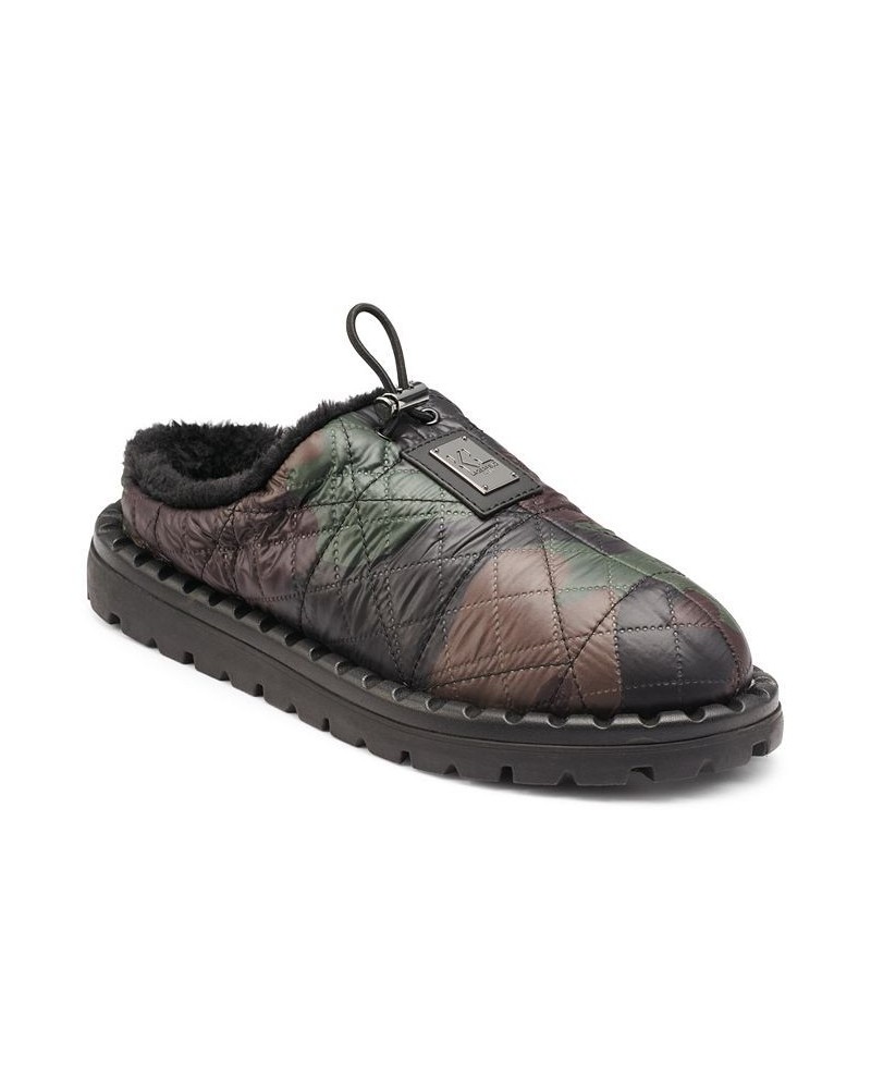 Men's Faux Fur Lined Quilted Toggle Slip On with Front Logo Plaque Slippers $54.45 Shoes