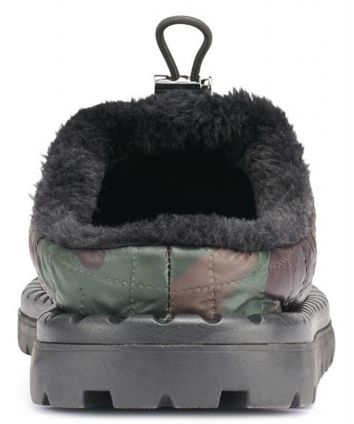 Men's Faux Fur Lined Quilted Toggle Slip On with Front Logo Plaque Slippers $54.45 Shoes