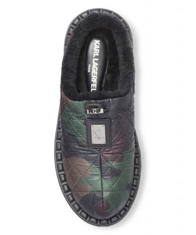 Men's Faux Fur Lined Quilted Toggle Slip On with Front Logo Plaque Slippers $54.45 Shoes