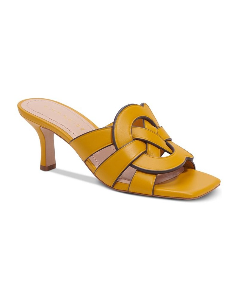 Tillie "C" Emblem Kitten-Heel Dress Sandals Yellow $92.25 Shoes