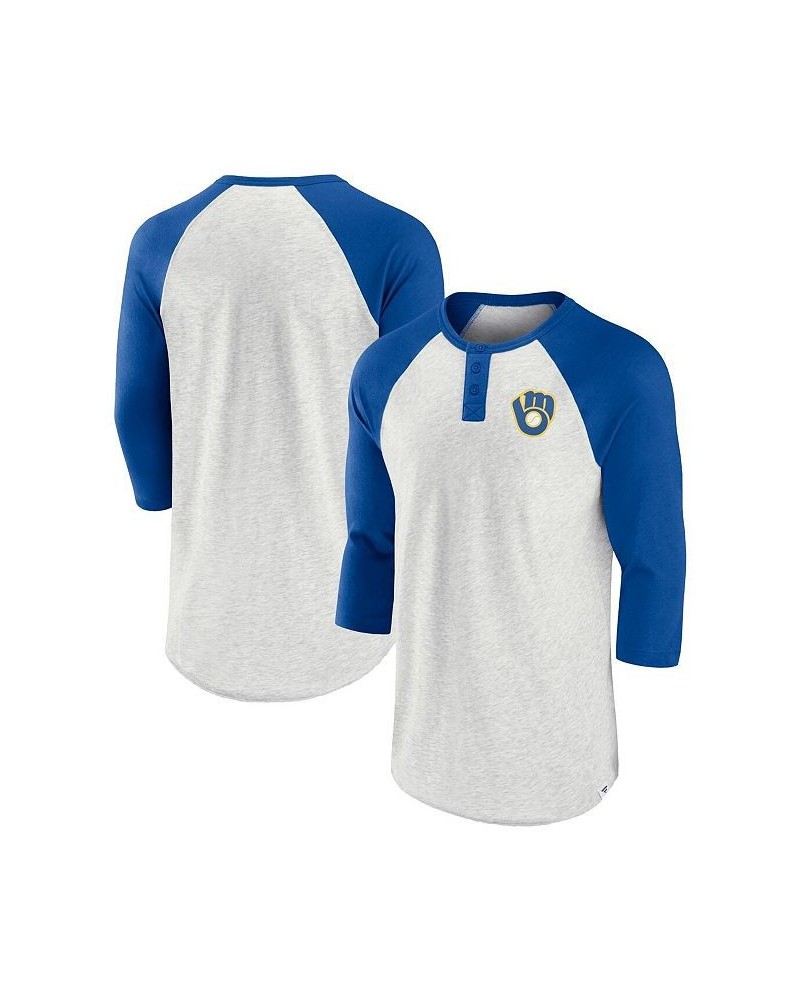 Men's Branded Oatmeal, Royal Milwaukee Brewers True Classics Better Believe Raglan Henley 3/4-Sleeve T-shirt $29.99 T-Shirts