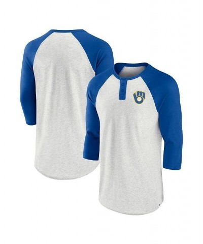 Men's Branded Oatmeal, Royal Milwaukee Brewers True Classics Better Believe Raglan Henley 3/4-Sleeve T-shirt $29.99 T-Shirts