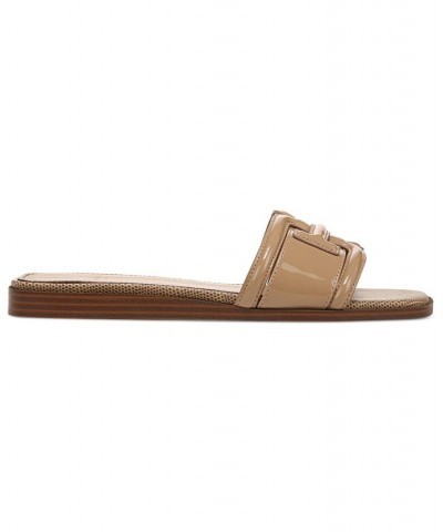 Irina Logo Emblem Slide Sandals Brown $57.40 Shoes