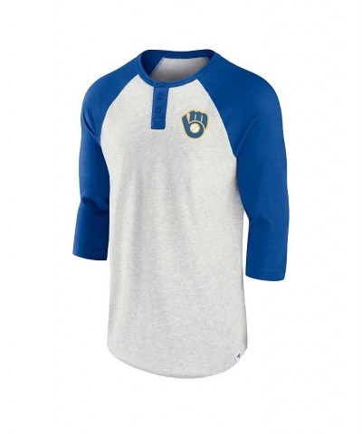 Men's Branded Oatmeal, Royal Milwaukee Brewers True Classics Better Believe Raglan Henley 3/4-Sleeve T-shirt $29.99 T-Shirts