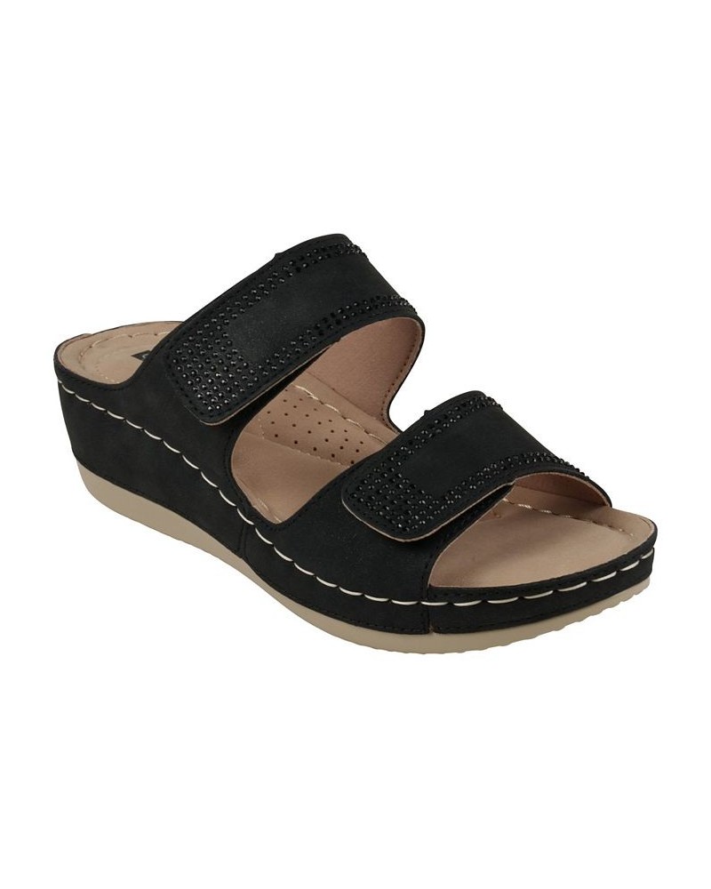 Women's Rea Embellished Wedge Sandals Black $28.00 Shoes