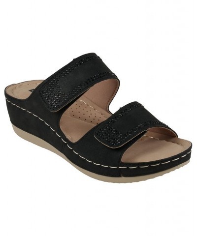 Women's Rea Embellished Wedge Sandals Black $28.00 Shoes