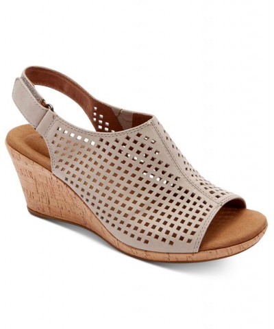 Women's Briah Perf Sling Wedge Sandals Brown $65.80 Shoes