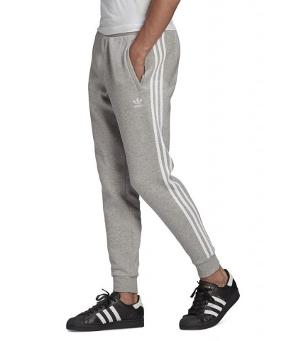 Men's Adicolor Classics 3-Stripes Fitted Fleece Joggers Gray $32.25 Pants