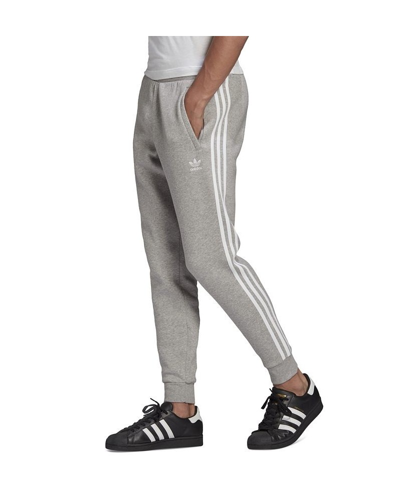 Men's Adicolor Classics 3-Stripes Fitted Fleece Joggers Gray $32.25 Pants