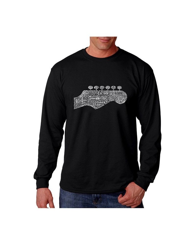 Men's Word Art Long Sleeve T-Shirt - Guitar Head Black $20.79 T-Shirts