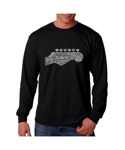 Men's Word Art Long Sleeve T-Shirt - Guitar Head Black $20.79 T-Shirts