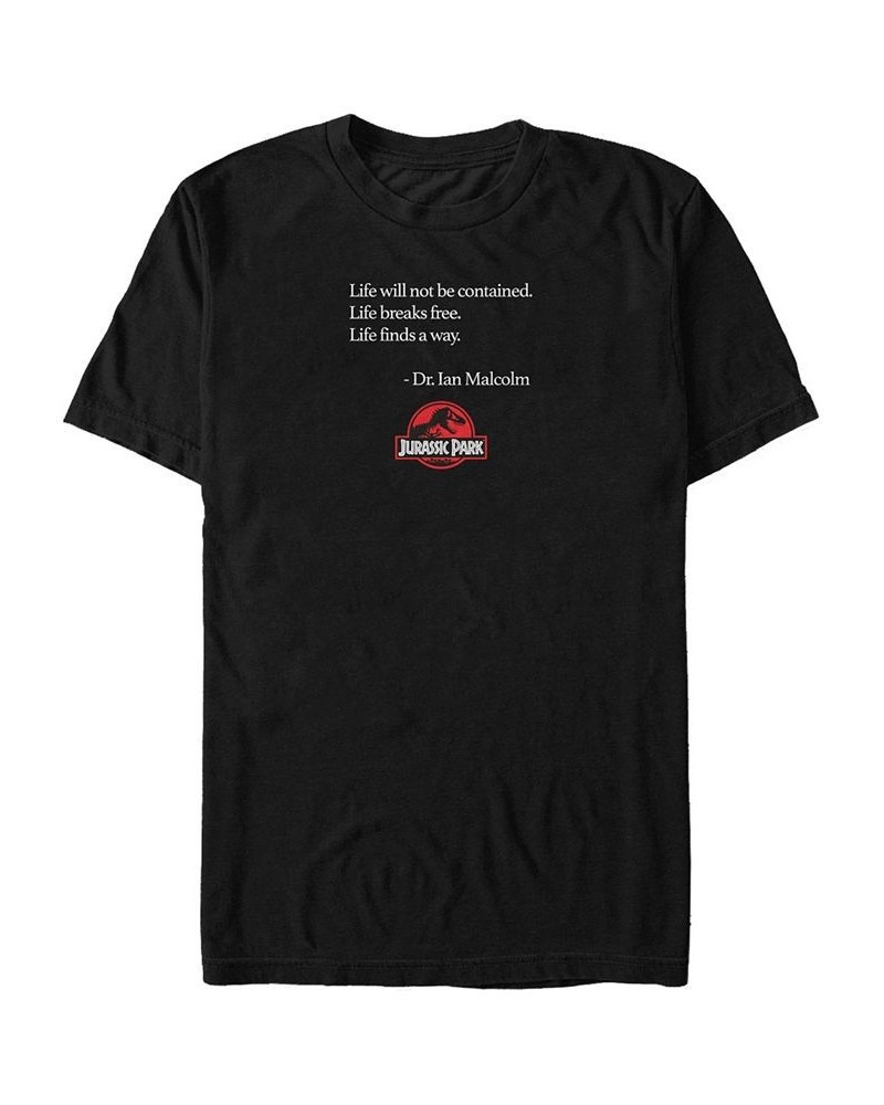 Jurassic Park Men's Life Finds A Way Dr. Ian Malcolm Quote Short Sleeve T-Shirt Black $17.84 T-Shirts