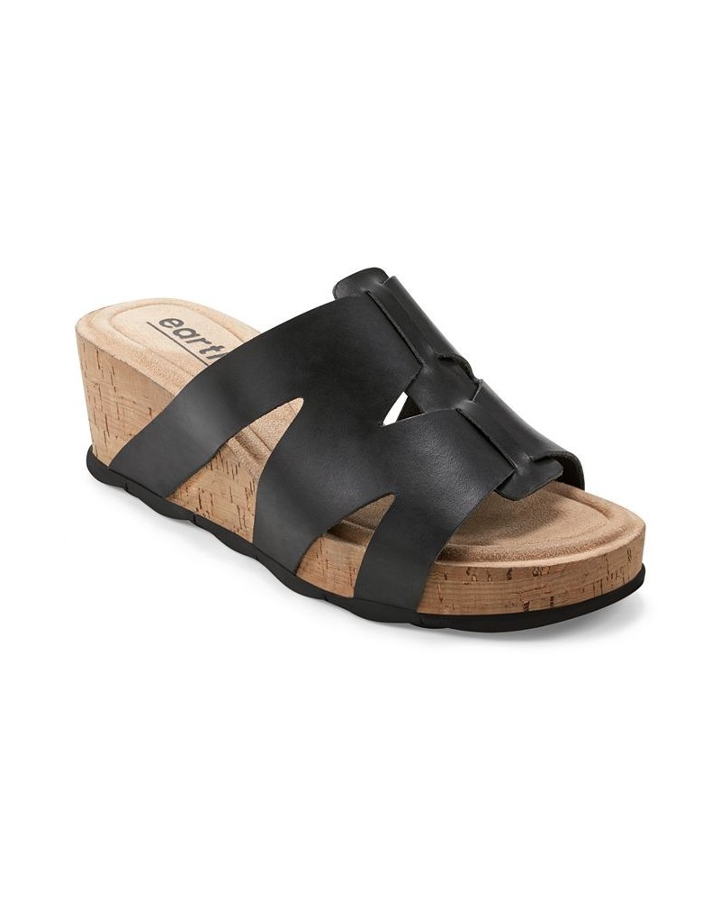 Women's Willow Casual Slip-on Mid Cork Wedge Sandals Black $50.14 Shoes