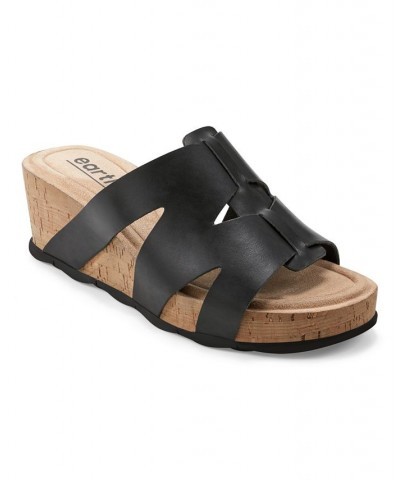 Women's Willow Casual Slip-on Mid Cork Wedge Sandals Black $50.14 Shoes