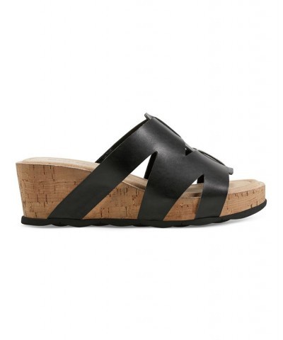 Women's Willow Casual Slip-on Mid Cork Wedge Sandals Black $50.14 Shoes