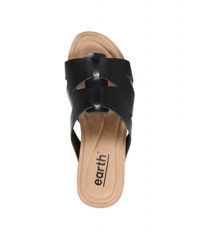 Women's Willow Casual Slip-on Mid Cork Wedge Sandals Black $50.14 Shoes