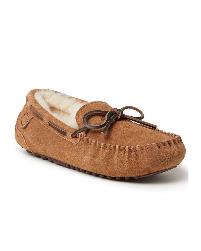 Men's Victor Moccasin Lace Tie Genuine Shearling Slippers Chestnut $49.50 Shoes