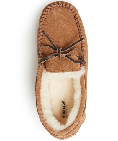 Men's Victor Moccasin Lace Tie Genuine Shearling Slippers Chestnut $49.50 Shoes