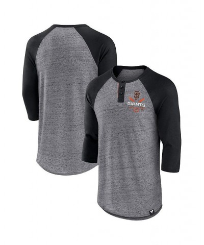 Men's Branded Heathered Gray and Black San Francisco Giants Iconic Above Heat Speckled Raglan Henley 3/4 Sleeve T-shirt $20.0...