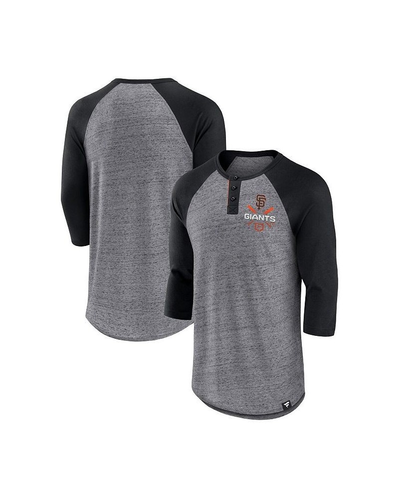 Men's Branded Heathered Gray and Black San Francisco Giants Iconic Above Heat Speckled Raglan Henley 3/4 Sleeve T-shirt $20.0...