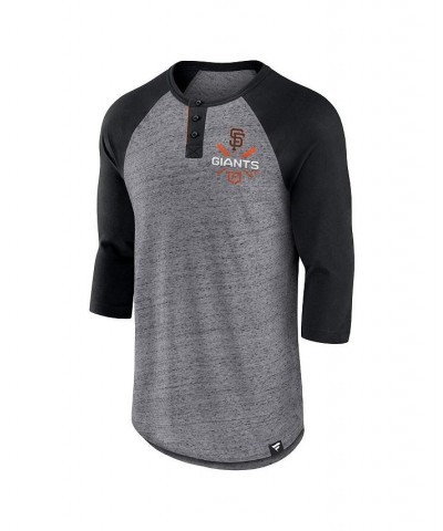 Men's Branded Heathered Gray and Black San Francisco Giants Iconic Above Heat Speckled Raglan Henley 3/4 Sleeve T-shirt $20.0...